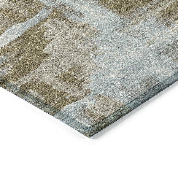 HomeRoots 8' Round Abstract Area Rug in Brown and Sky Blue - Stylish, Washable, Stain-Resistant for Indoors/Outdoors 629145