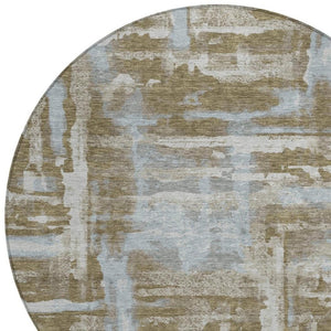 HomeRoots 8' Round Abstract Area Rug in Brown and Sky Blue - Stylish, Washable, Stain-Resistant for Indoors/Outdoors 629145
