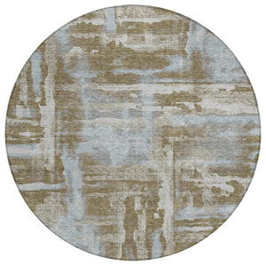 HomeRoots 8' Round Abstract Area Rug in Brown and Sky Blue - Stylish, Washable, Stain-Resistant for Indoors/Outdoors 629145