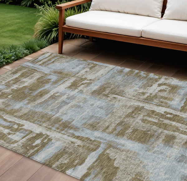HomeRoots 8' X 10' Abstract Brown and Sky Blue Washable Area Rug - Stylish Indoor/Outdoor Durable Design 629146