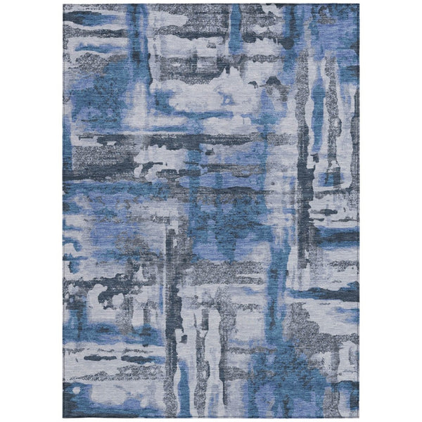 HomeRoots 5' X 8' Blue and Gray Abstract Area Rug - Durable, Washable, Stylish for Indoor & Outdoor Spaces! 629150