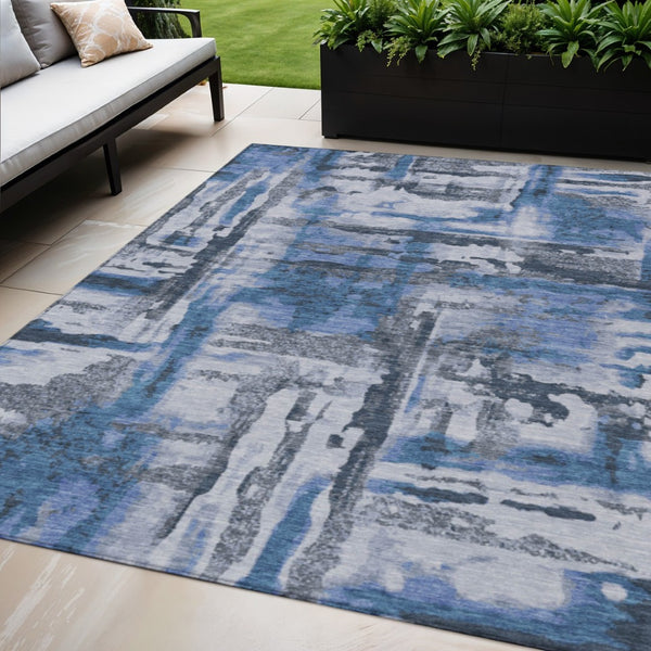 HomeRoots 5' X 8' Blue and Gray Abstract Area Rug - Durable, Washable, Stylish for Indoor & Outdoor Spaces! 629150