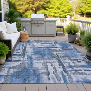 HomeRoots 5' X 8' Blue and Gray Abstract Area Rug - Durable, Washable, Stylish for Indoor & Outdoor Spaces! 629150