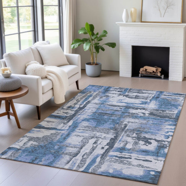 HomeRoots 5' X 8' Blue and Gray Abstract Area Rug - Durable, Washable, Stylish for Indoor & Outdoor Spaces! 629150