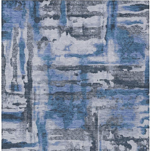 HomeRoots 5' X 8' Blue and Gray Abstract Area Rug - Durable, Washable, Stylish for Indoor & Outdoor Spaces! 629150