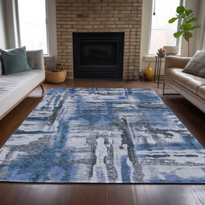 HomeRoots 5' X 8' Blue and Gray Abstract Area Rug - Durable, Washable, Stylish for Indoor & Outdoor Spaces! 629150