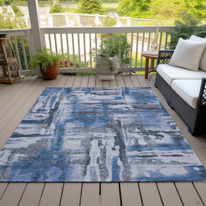 HomeRoots 5' X 8' Blue and Gray Abstract Area Rug - Durable, Washable, Stylish for Indoor & Outdoor Spaces! 629150