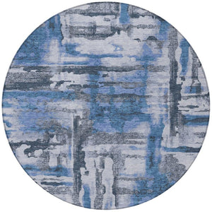 HomeRoots 8' Blue And Gray Round Abstract Rug - Durable, Washable, Stylish for Indoor/Outdoor Spaces 629151