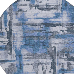 HomeRoots 8' Blue And Gray Round Abstract Rug - Durable, Washable, Stylish for Indoor/Outdoor Spaces 629151