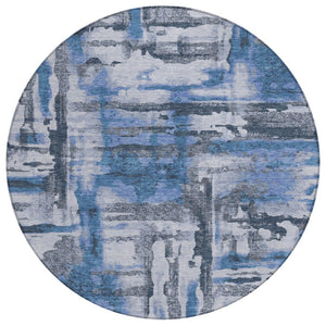 HomeRoots 8' Blue And Gray Round Abstract Rug - Durable, Washable, Stylish for Indoor/Outdoor Spaces 629151