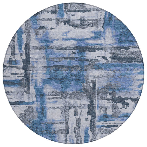HomeRoots 8' Blue And Gray Round Abstract Rug - Durable, Washable, Stylish for Indoor/Outdoor Spaces 629151