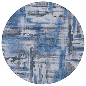 HomeRoots 8' Blue And Gray Round Abstract Rug - Durable, Washable, Stylish for Indoor/Outdoor Spaces 629151