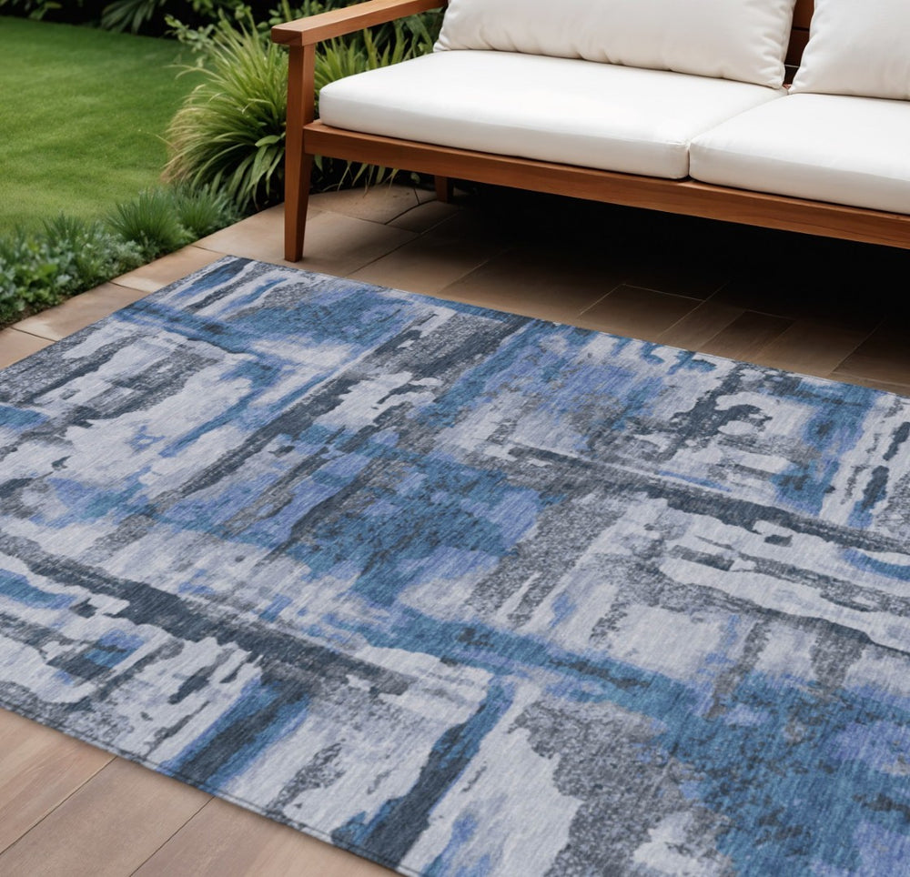 HomeRoots 8' X 10' Blue and Gray Abstract Area Rug – Durable, Washable, Stylish for Indoor & Outdoor Use! 629152