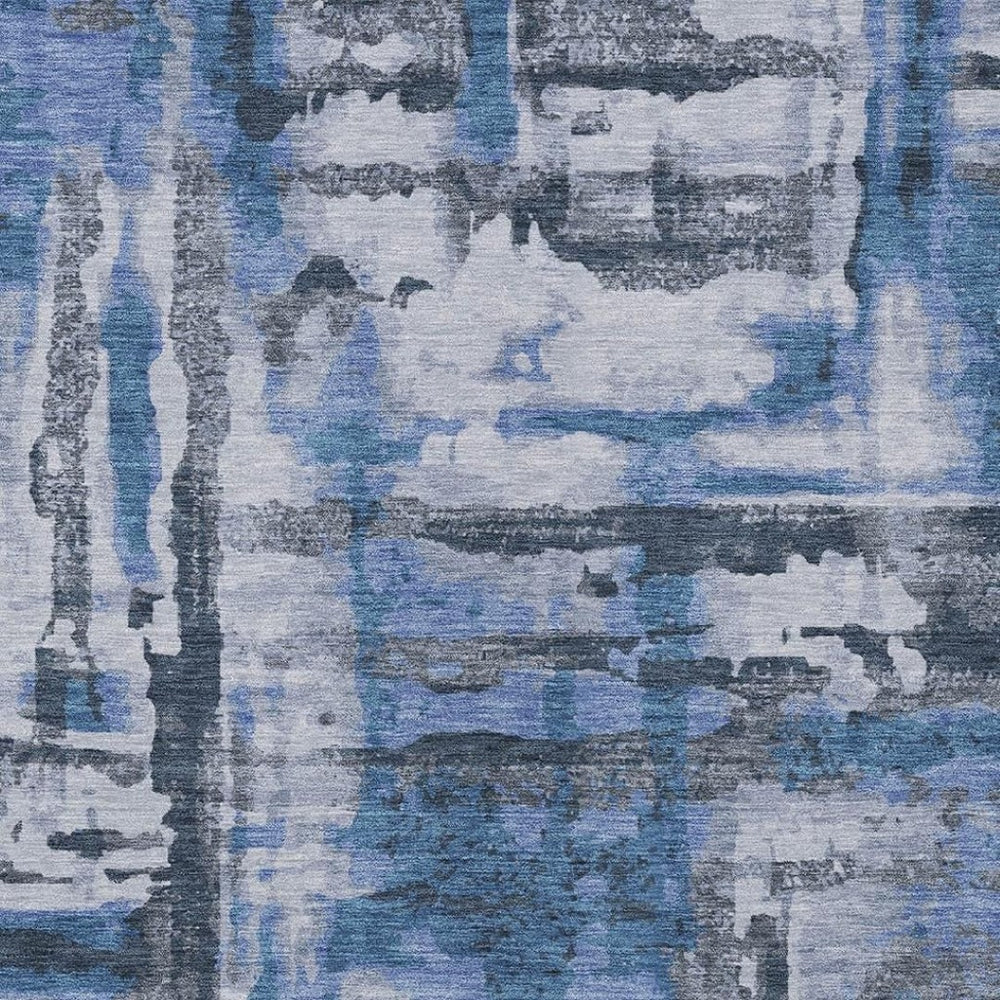 HomeRoots 9' X 12' Blue and Gray Abstract Washable Indoor-Outdoor Area Rug – Durable, Stylish, Easy Care! 629153
