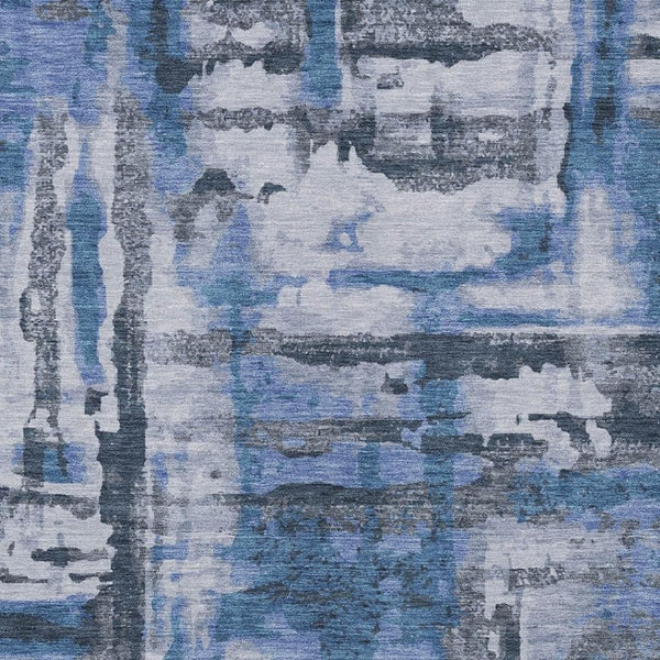 HomeRoots 9' X 12' Blue and Gray Abstract Washable Indoor-Outdoor Area Rug – Durable, Stylish, Easy Care! 629153