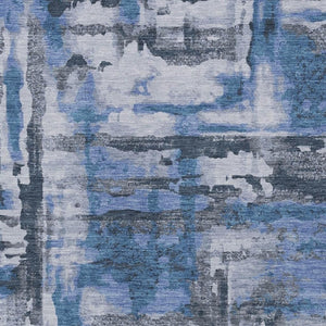 HomeRoots 10' Blue and Gray Abstract Area Rug - Washable, Stain-Resistant, Perfect for Indoor/Outdoor Spaces! 629154