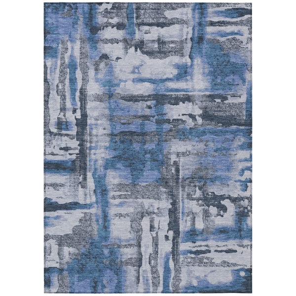 HomeRoots 10' Blue and Gray Abstract Area Rug - Washable, Stain-Resistant, Perfect for Indoor/Outdoor Spaces! 629154