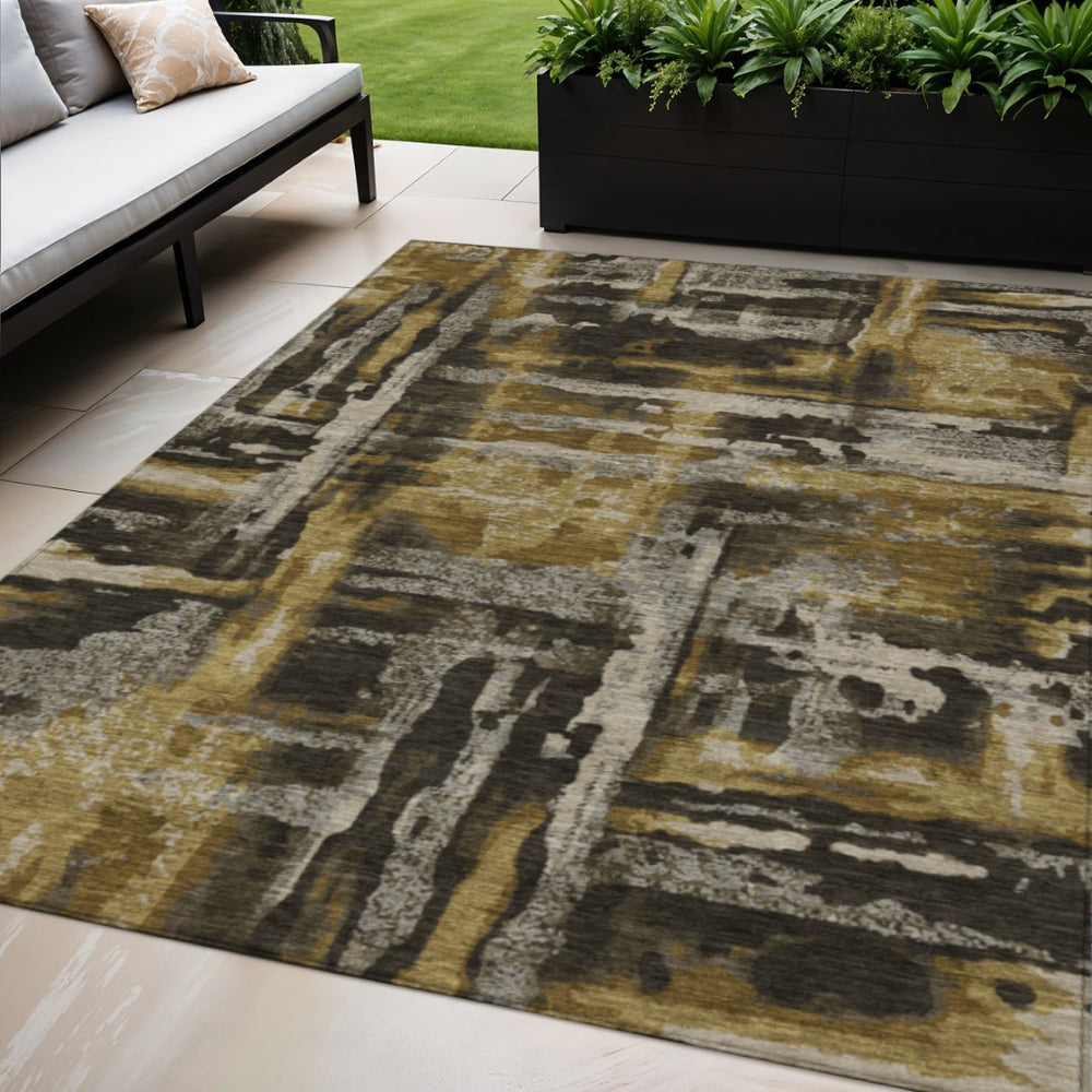 HomeRoots 5' X 8' Abstract Coffee and Taupe Washable Area Rug - Stylish Indoor/Outdoor Decor for High Traffic Areas 629156