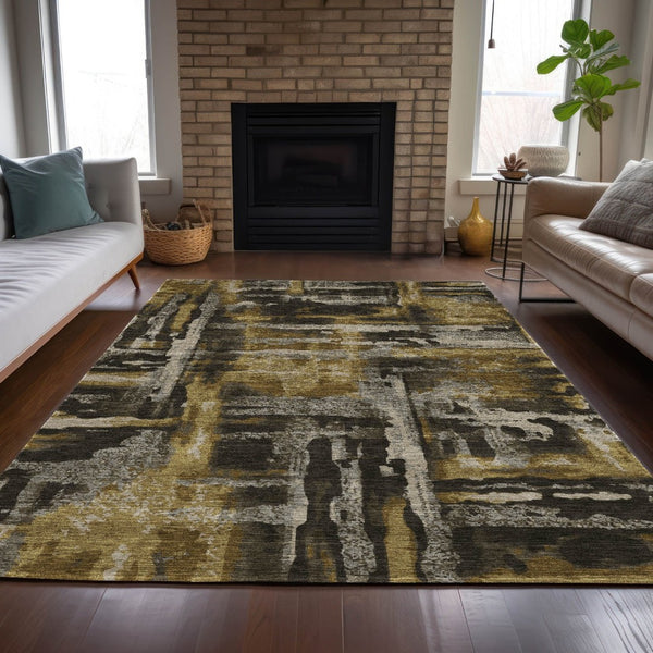 HomeRoots 5' X 8' Abstract Coffee and Taupe Washable Area Rug - Stylish Indoor/Outdoor Decor for High Traffic Areas 629156
