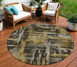 HomeRoots 8' Round Abstract Indoor Outdoor Area Rug in Coffee & Taupe - Durable, Washable, Modern Design! 629157