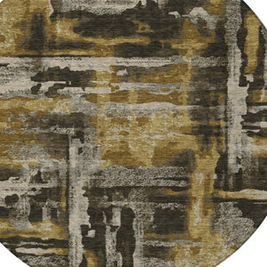 HomeRoots 8' Round Abstract Indoor Outdoor Area Rug in Coffee & Taupe - Durable, Washable, Modern Design! 629157