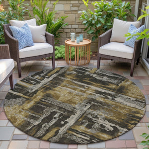 HomeRoots 8' Round Abstract Indoor Outdoor Area Rug in Coffee & Taupe - Durable, Washable, Modern Design! 629157