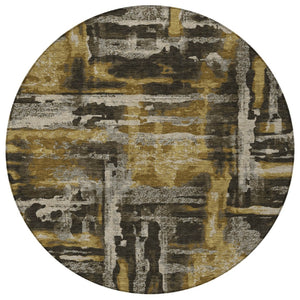 HomeRoots 8' Round Abstract Indoor Outdoor Area Rug in Coffee & Taupe - Durable, Washable, Modern Design! 629157