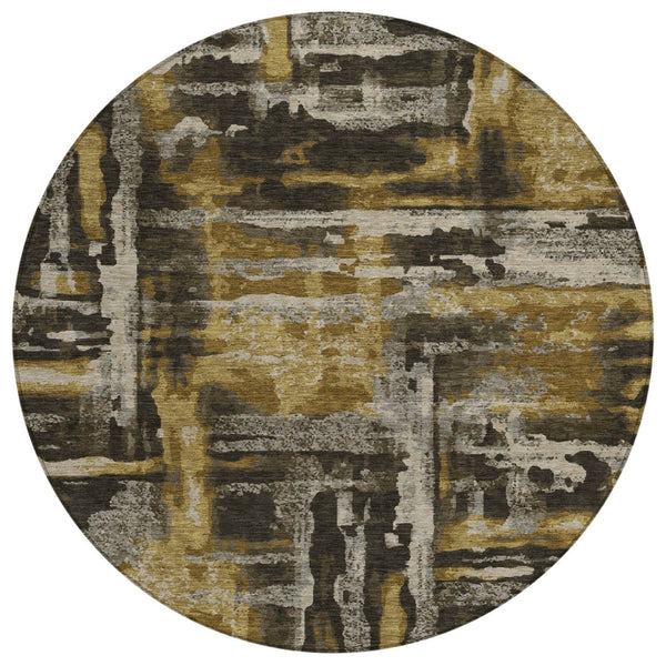 HomeRoots 8' Round Abstract Indoor Outdoor Area Rug in Coffee & Taupe - Durable, Washable, Modern Design! 629157