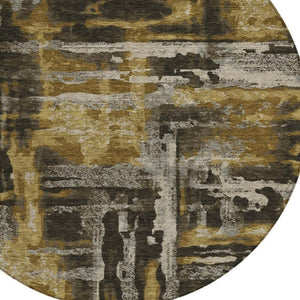 HomeRoots 8' Round Abstract Indoor Outdoor Area Rug in Coffee & Taupe - Durable, Washable, Modern Design! 629157