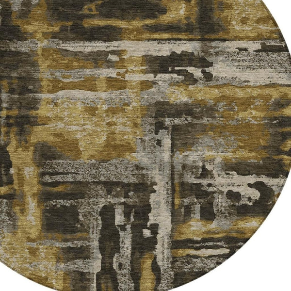 HomeRoots 8' Round Abstract Indoor Outdoor Area Rug in Coffee & Taupe - Durable, Washable, Modern Design! 629157
