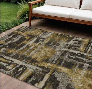 HomeRoots 9' X 12' Coffee & Taupe Abstract Area Rug - Stylish, Washable Design for Indoor & Outdoor Spaces! 629159