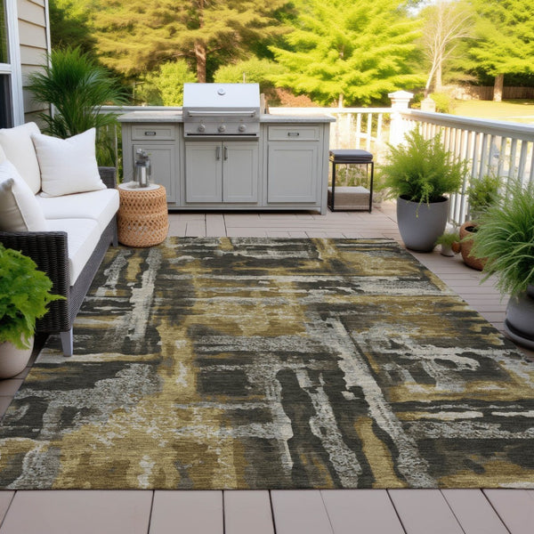 HomeRoots 9' X 12' Coffee & Taupe Abstract Area Rug - Stylish, Washable Design for Indoor & Outdoor Spaces! 629159