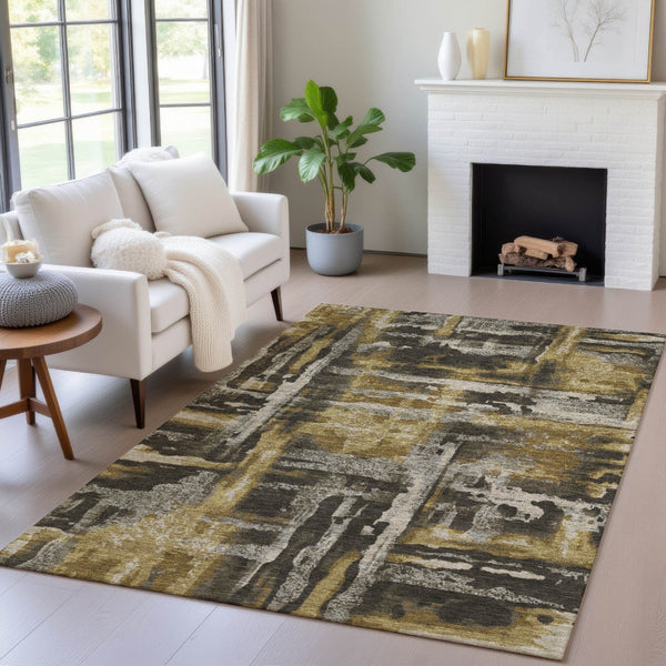 HomeRoots 10' X 14' Coffee and Taupe Abstract Rug - Durable, Washable Indoor/Outdoor Design for Any Space 629160