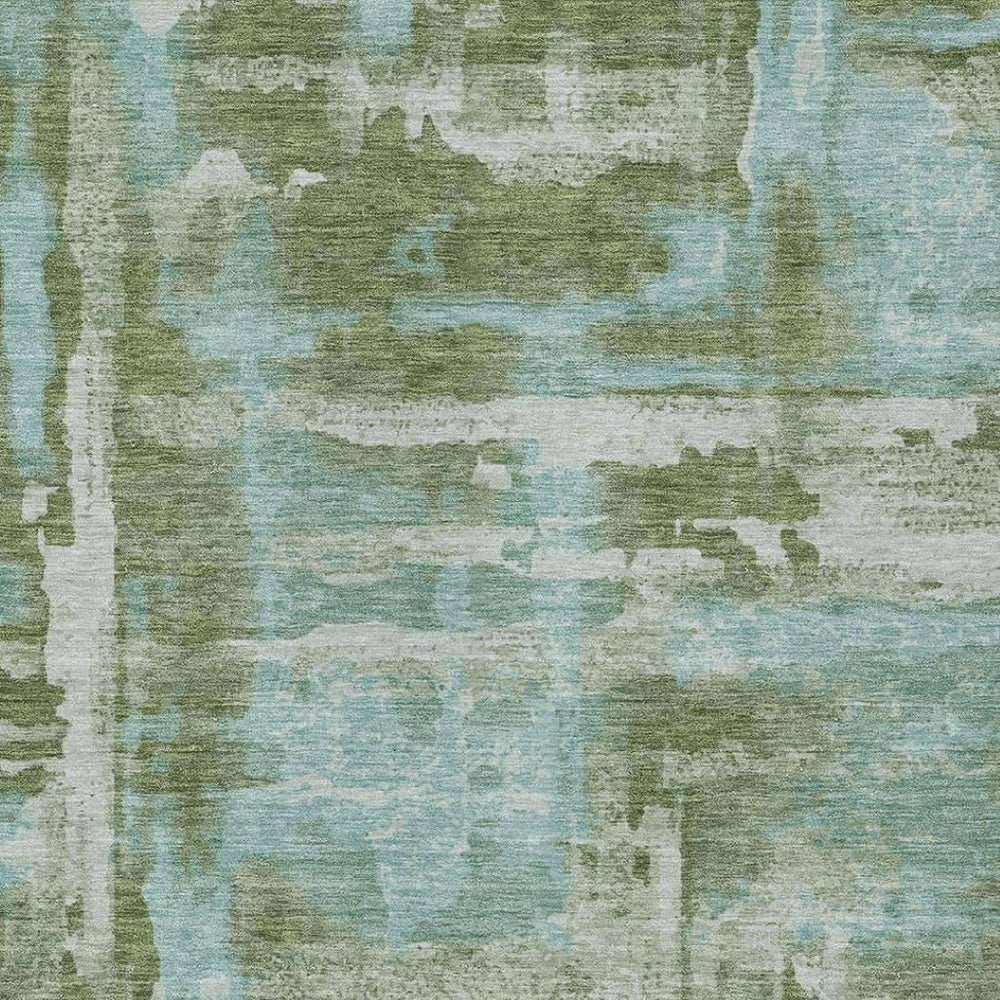 HomeRoots 5' X 8' Stylish Fern Green & Sky Blue Abstract Area Rug - Washable, Durable for Indoor/Outdoor Use! 629162