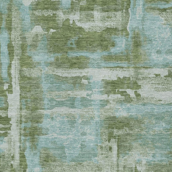 HomeRoots 5' X 8' Stylish Fern Green & Sky Blue Abstract Area Rug - Washable, Durable for Indoor/Outdoor Use! 629162
