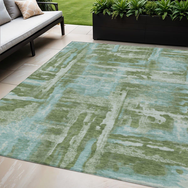 HomeRoots 5' X 8' Stylish Fern Green & Sky Blue Abstract Area Rug - Washable, Durable for Indoor/Outdoor Use! 629162