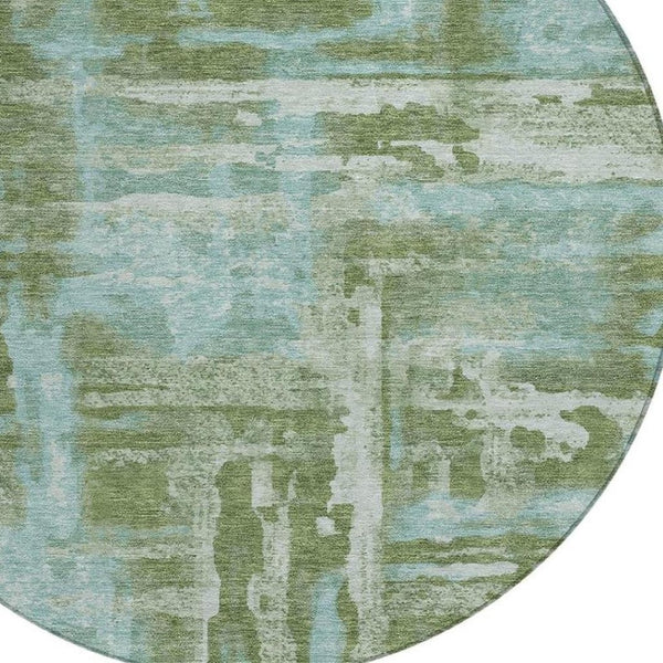 HomeRoots 8' Fern Green and Sky Blue Round Abstract Area Rug - Durable, Washable Design for Indoor/Outdoor Use 629163