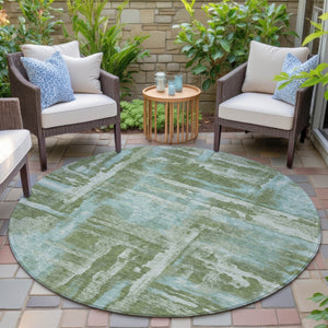 HomeRoots 8' Fern Green and Sky Blue Round Abstract Area Rug - Durable, Washable Design for Indoor/Outdoor Use 629163