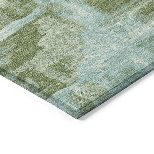 HomeRoots 8' Fern Green and Sky Blue Round Abstract Area Rug - Durable, Washable Design for Indoor/Outdoor Use 629163