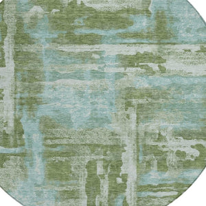 HomeRoots 8' Fern Green and Sky Blue Round Abstract Area Rug - Durable, Washable Design for Indoor/Outdoor Use 629163