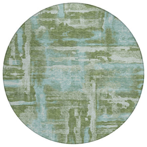 HomeRoots 8' Fern Green and Sky Blue Round Abstract Area Rug - Durable, Washable Design for Indoor/Outdoor Use 629163