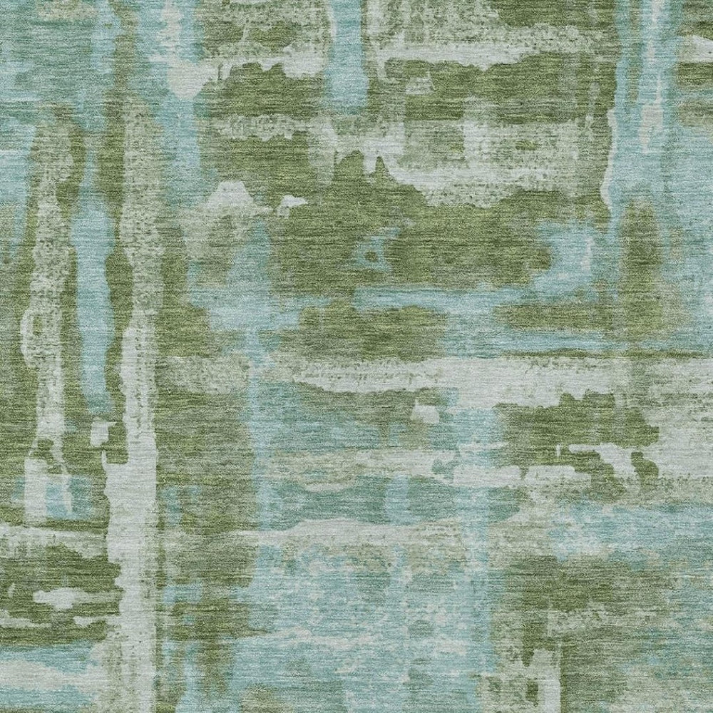 HomeRoots 8' X 10' Abstract Fern Green & Sky Blue Washable Area Rug for Indoor & Outdoor Use, Durable & Stylish 629164