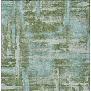 HomeRoots 8' X 10' Abstract Fern Green & Sky Blue Washable Area Rug for Indoor & Outdoor Use, Durable & Stylish 629164