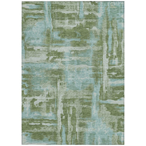 HomeRoots 9' X 12' Washable Fern Green & Sky Blue Abstract Area Rug for Indoor/Outdoor Use, Easy Care & Stylish 629165