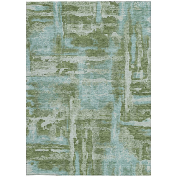 HomeRoots 9' X 12' Washable Fern Green & Sky Blue Abstract Area Rug for Indoor/Outdoor Use, Easy Care & Stylish 629165
