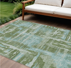 HomeRoots 9' X 12' Washable Fern Green & Sky Blue Abstract Area Rug for Indoor/Outdoor Use, Easy Care & Stylish 629165