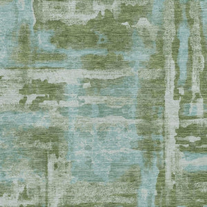 HomeRoots 9' X 12' Washable Fern Green & Sky Blue Abstract Area Rug for Indoor/Outdoor Use, Easy Care & Stylish 629165