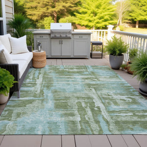 HomeRoots 9' X 12' Washable Fern Green & Sky Blue Abstract Area Rug for Indoor/Outdoor Use, Easy Care & Stylish 629165