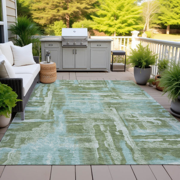 HomeRoots 9' X 12' Washable Fern Green & Sky Blue Abstract Area Rug for Indoor/Outdoor Use, Easy Care & Stylish 629165