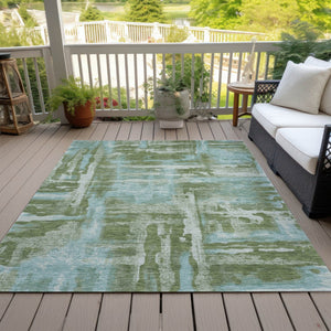 HomeRoots 9' X 12' Washable Fern Green & Sky Blue Abstract Area Rug for Indoor/Outdoor Use, Easy Care & Stylish 629165